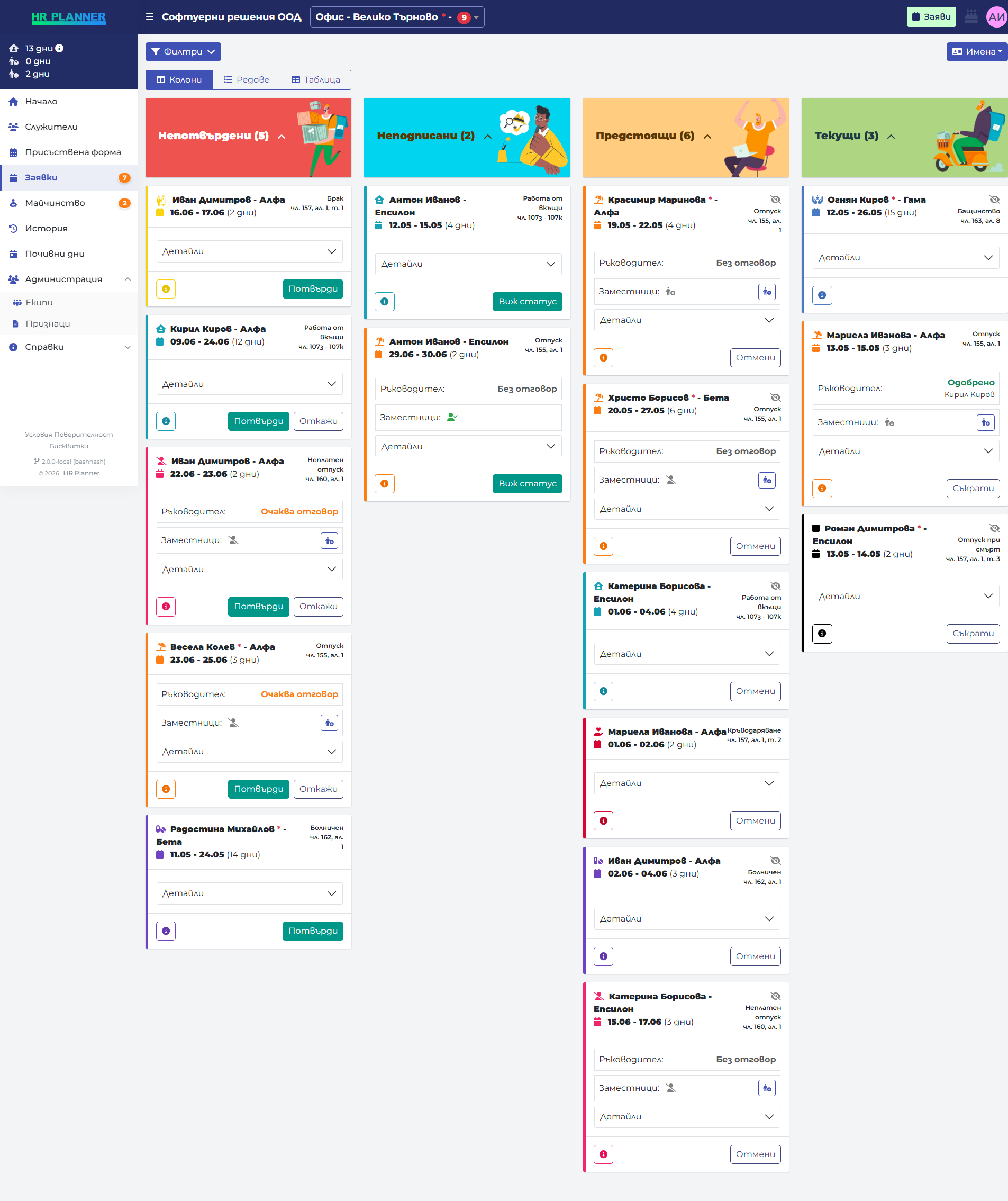 Hr planner desktop requests